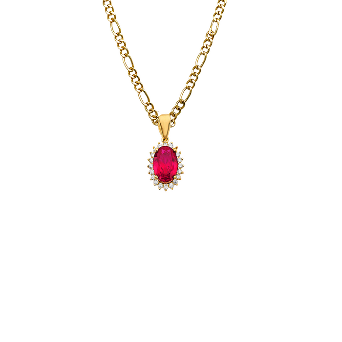 14k Gold Birthstone Necklace - July Oval Gemstone Gold Pendant - Solid Chain - LE303707