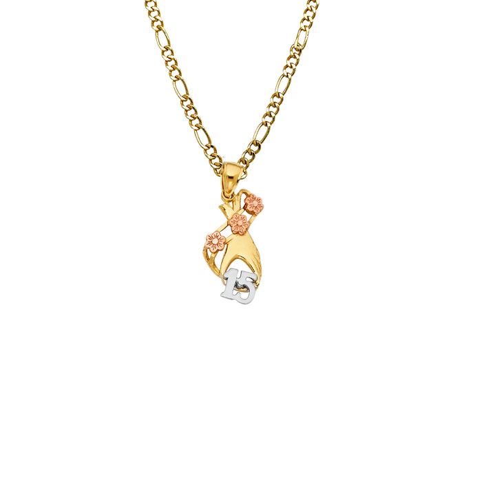 14k Quince Gold Necklace - Tri Tone 15 Gold Pendant - Solid Chain - LE1914