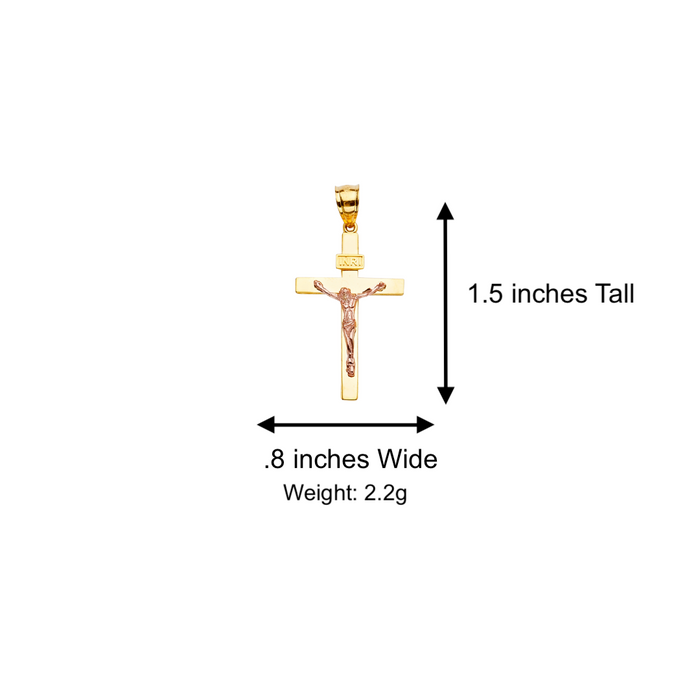 14k Gold Cross Necklace - High Polish Rose Gold Crucifix - Solid Chain - LE2193