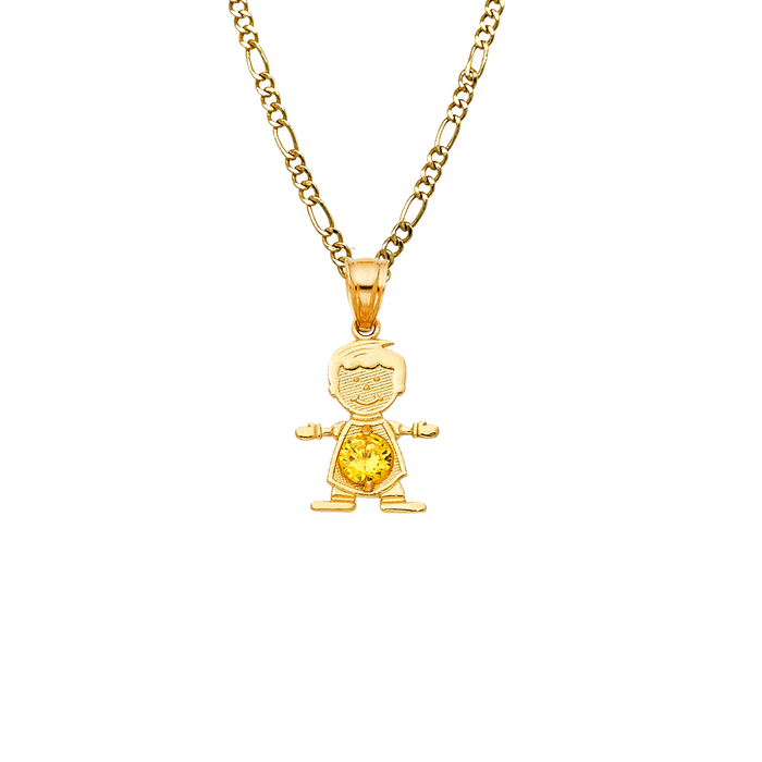 14k Gold Birthstone Necklace - November Boy Son Niño Gemstone Gold Pendant - Solid Chain - LE066111