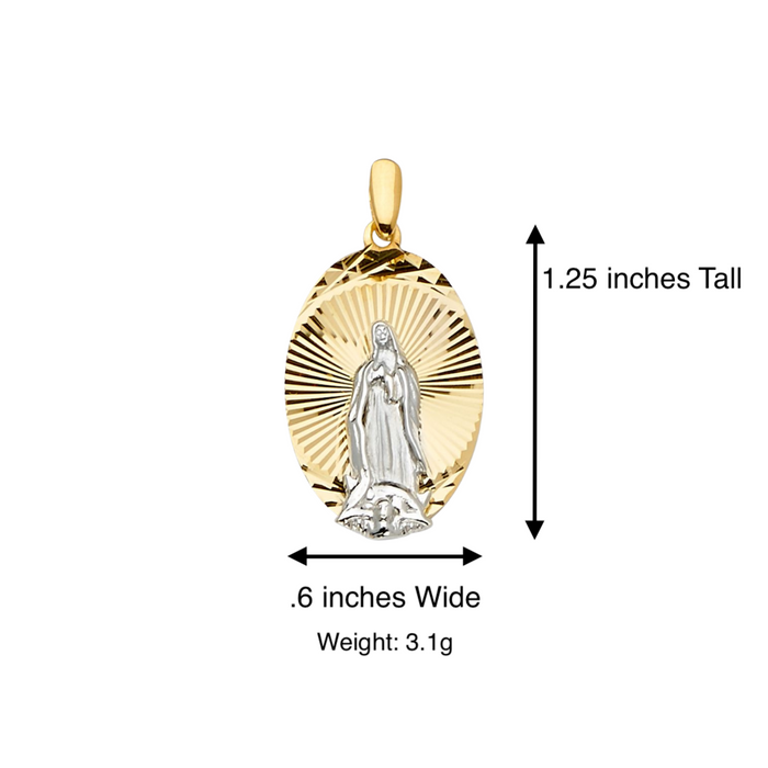 14k Gold Virgin Mary Necklace - Two Tone Diamond Cut Oval Virgin Mary Gold Pendant - Solid Chain - LE2291