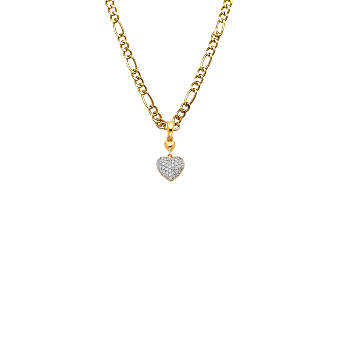14k Gold Heart Necklace -  Double Gemstone Gold Heart Pendant - Solid Chain - LE1780
