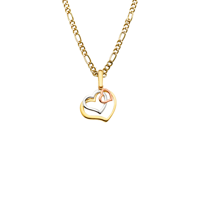 14k Gold Heart Necklace - Tri Tone Intertwined Gold Hearts Pendant - Solid Chain - LE2364