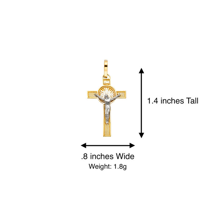 14k Gold Medalla San Benito - Two Tone San Benito Gold Cross Pendant - Solid Chain - LE0036