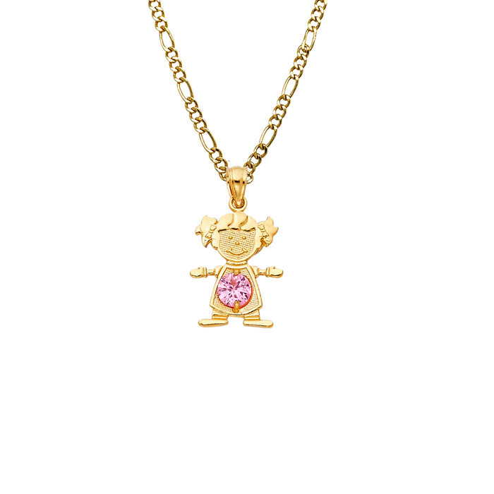 14k Gold Birthstone Necklace - October Girl Daughter Niña Gemstone Gold Pendant - Solid Chain - LE066010