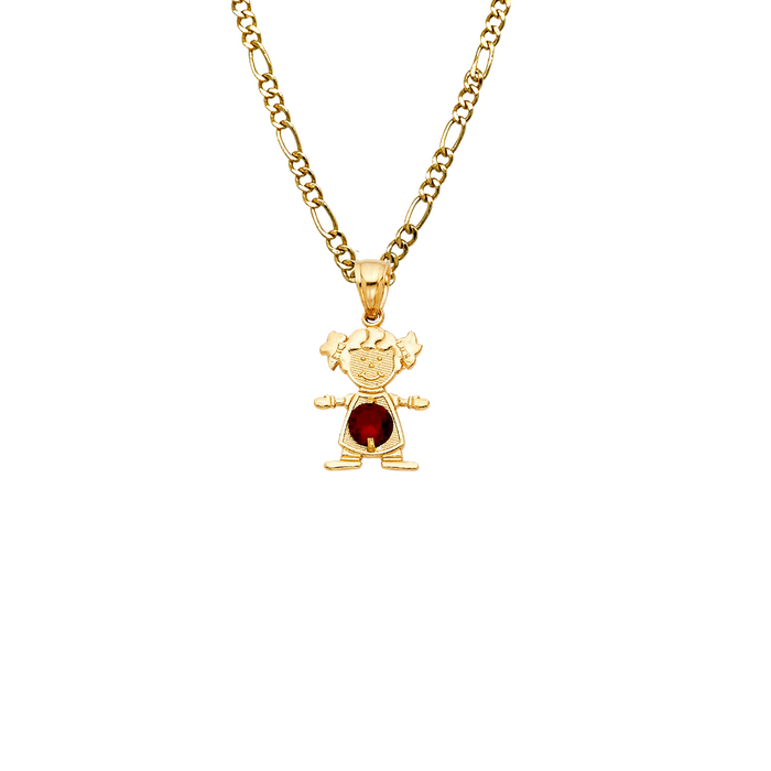 14k Gold Birthstone Necklace - January Girl Daughter Niña Gemstone Gold Pendant - Solid Chain - LE066001