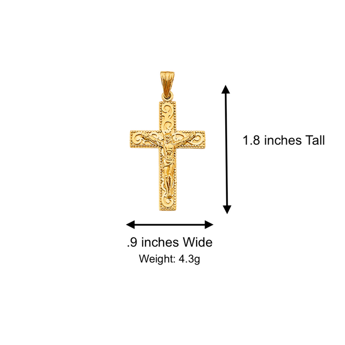 14k Gold Cross Necklace - Fancy Design Gold Cross - Solid Chain - LE2922