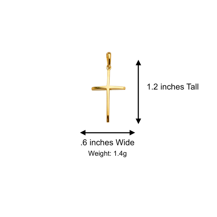 14k Gold Cross Necklace - High Polish Curved Gold Cross - Solid Chain - LE2219