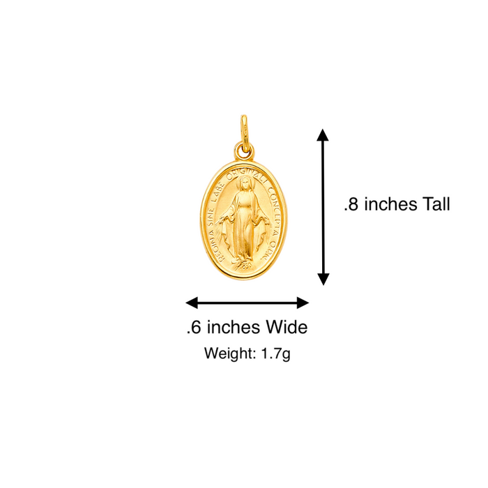 14k Gold Virgin Mary Necklace - La Milagrosa Virgin Mary Jesus Gold Pendant - Solid Chain - LE2072