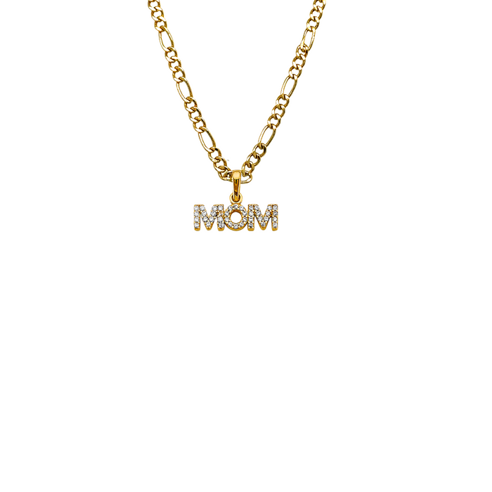 14k Gold Mom Necklace - Gemstone Mom Gold Pendant - Solid Chain - LE2696