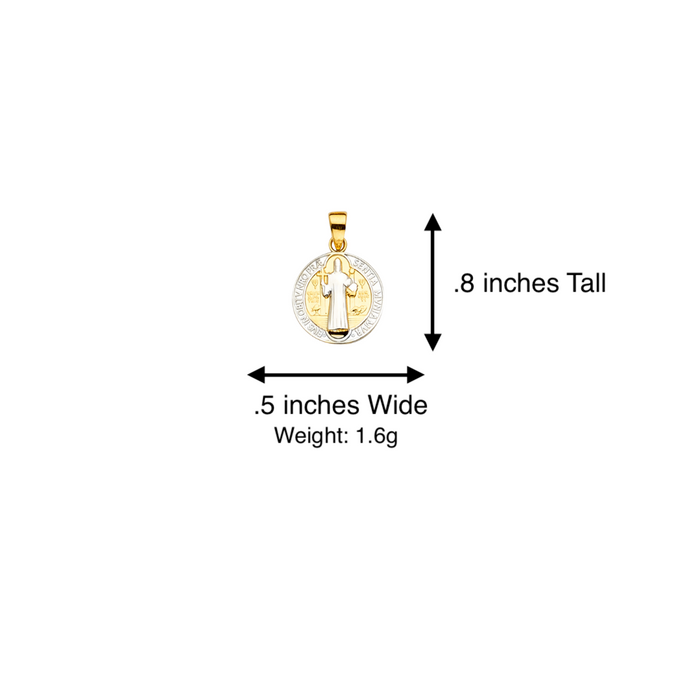 14k Gold Medalla San Benito - Two Tone Round San Benito Gold Pendant - Solid Chain - LE2265