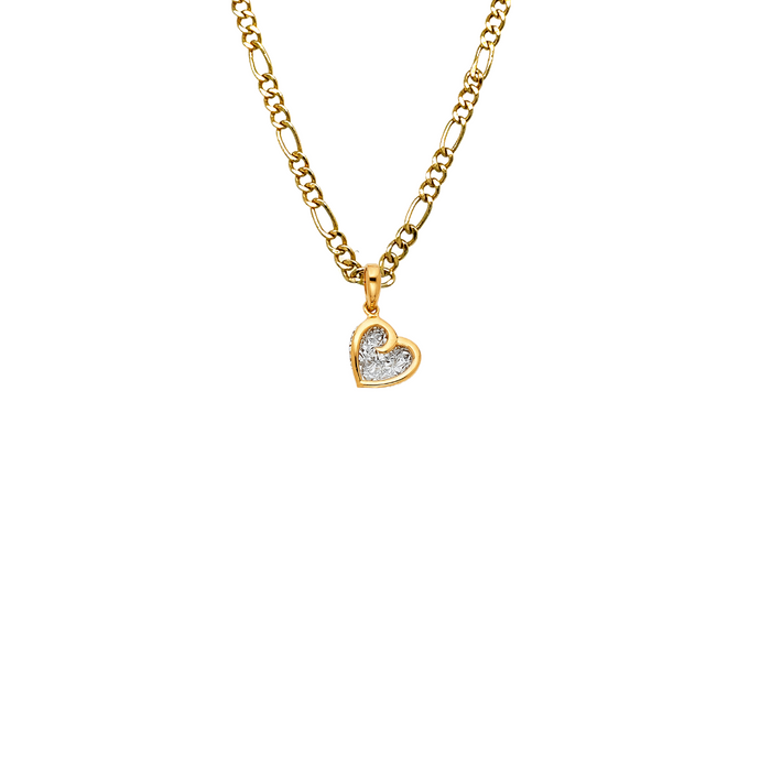 14k Gold Heart Necklace -  Two Tone Diamond Cut Gold Heart Pendant - Solid Chain - LE1794