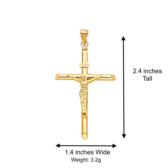 14k Gold Cross Necklace - Large Gold Crucifix - Solid Figaro Chain - LE0836