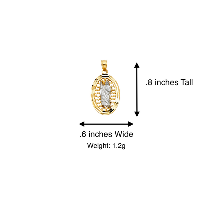 14k Gold San Judas Chain - Two Tone Oval Radiant San Judas Gold Pendant - Solid Chain - LE1142