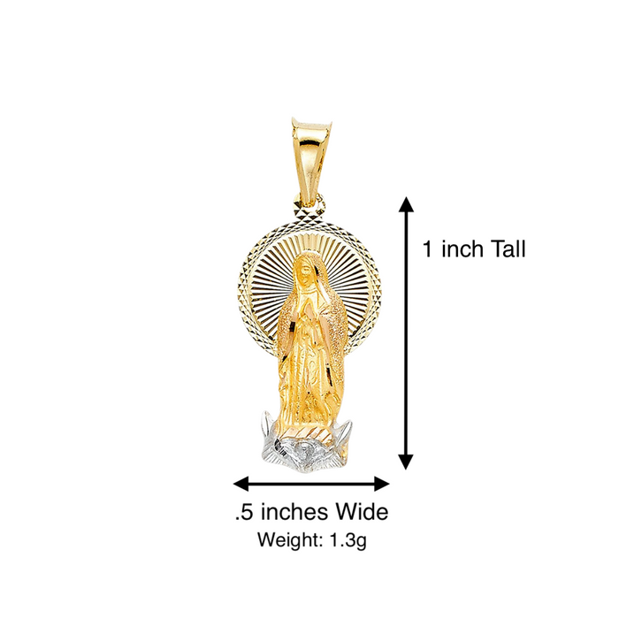 14k Gold Virgin Mary Necklace - Tri Tone Diamond Cut Virgin Mary Gold Pendant - Solid Chain - LE0317