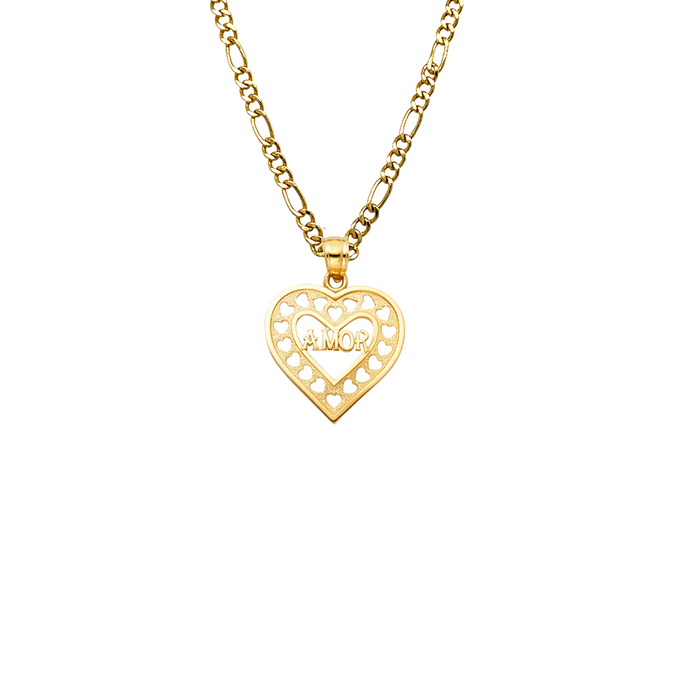 14k Gold Heart Necklace - Amor Gold Heart Pendant - Solid Chain - LE1862