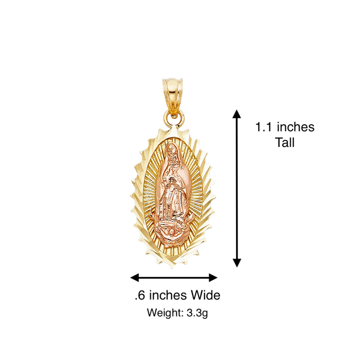 14k Gold Virgin Mary Necklace - Diamond Cut Oval Virgin Mary Gold Pendant - Solid Chain - LE1085