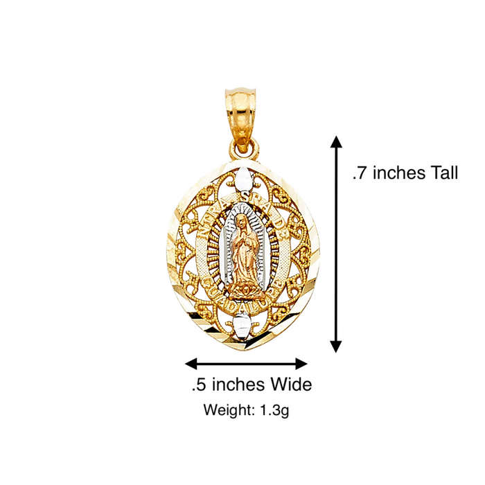 14k Gold Virgin Mary Necklace - Tri Tone Guadalupe Virgin Mary Gold Pendant - Solid Chain - LE1114