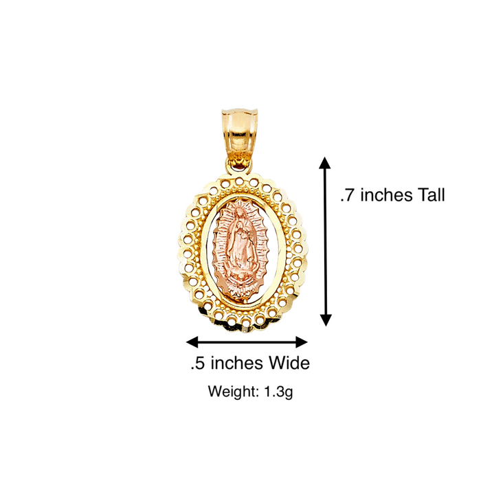 14k Gold Virgin Mary Necklace - Two Tone Oval Virgin Mary Gold Pendant - Solid Chain - LE0382