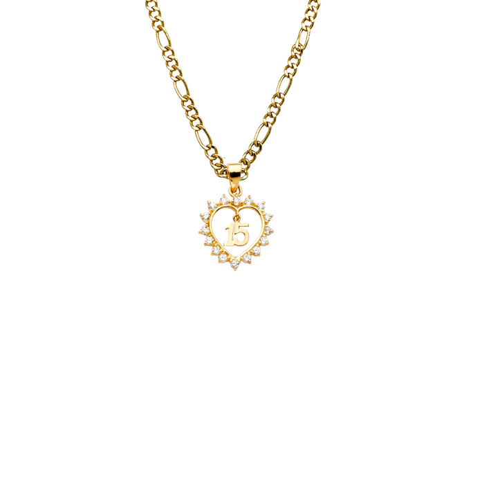14k Quince Gold Necklace - Gemstone Heart 15 Gold Pendant - Solid Chain - LE0720