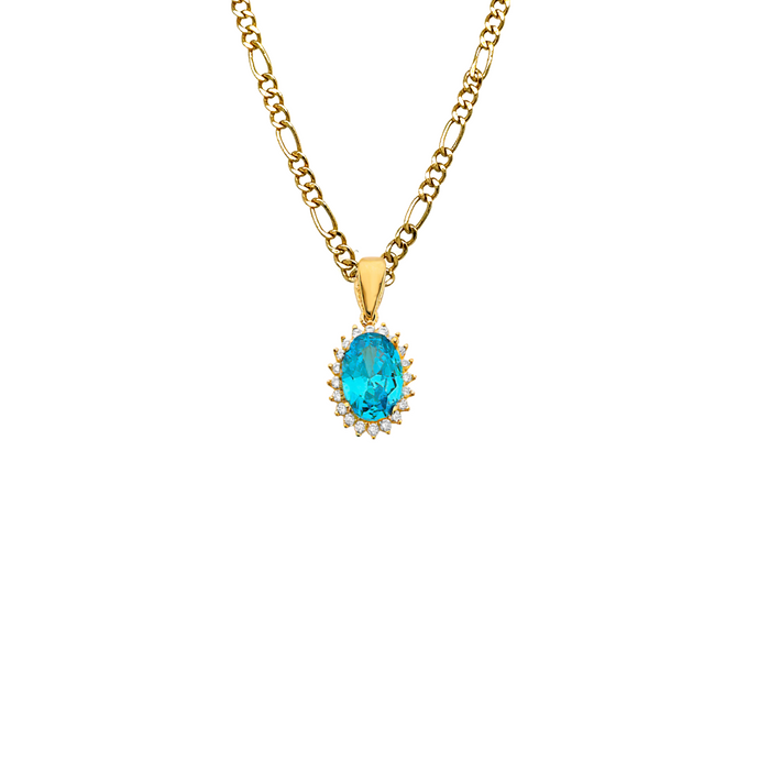 14k Gold Birthstone Necklace - December Oval Gemstone Gold Pendant - Solid Chain - LE303712