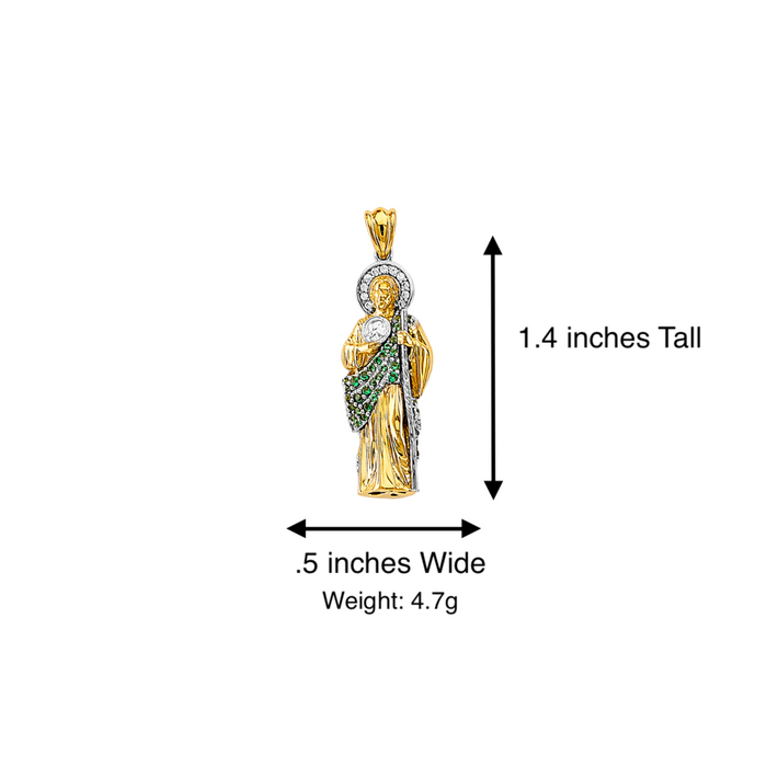14k Gold San Judas Chain - 3D Full Body Gemstone San Judas Pendant - Solid Chain - LE3166