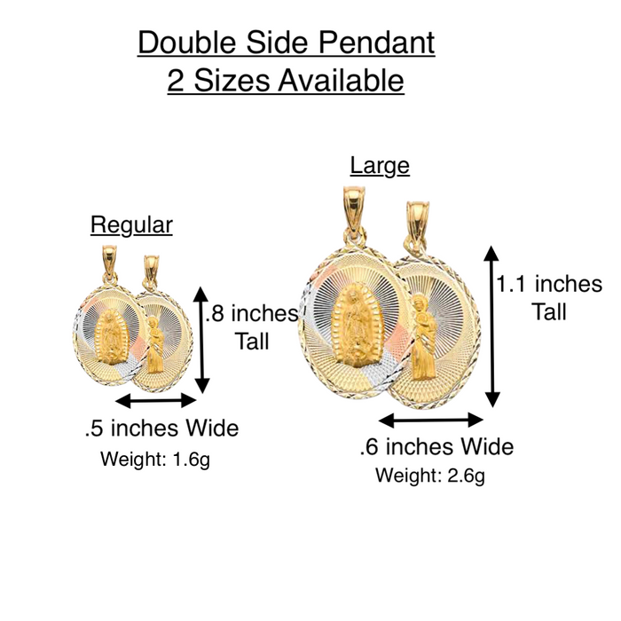 14k Gold San Judas Chain - Tri Tone Double Sided San Judas Virgin Mary Gold Pendant - Solid Chain - LE3153