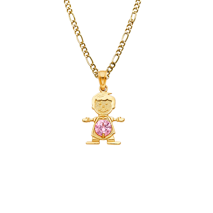 14k Gold Birthstone Necklace - October Boy Son Niño Gemstone Gold Pendant - Solid Chain - LE066110