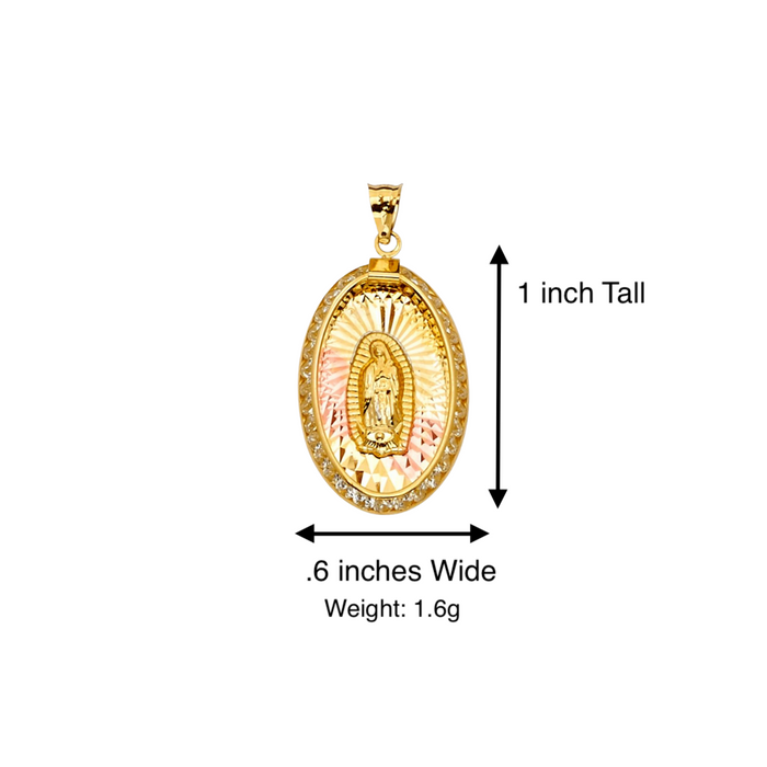 14k Gold Virgin Mary Necklace - Oval Gemstone Virgin Mary Gold Pendant - Solid Chain - LE2305