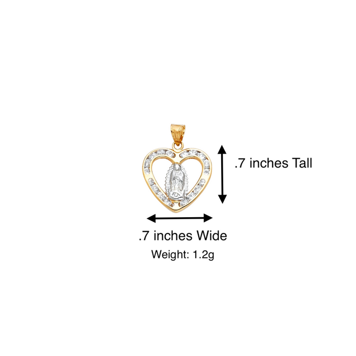 14k Gold Virgin Mary Necklace - Two Tone Heart Gemstone Virgin Mary Gold Pendant - Solid Chain - LE0806