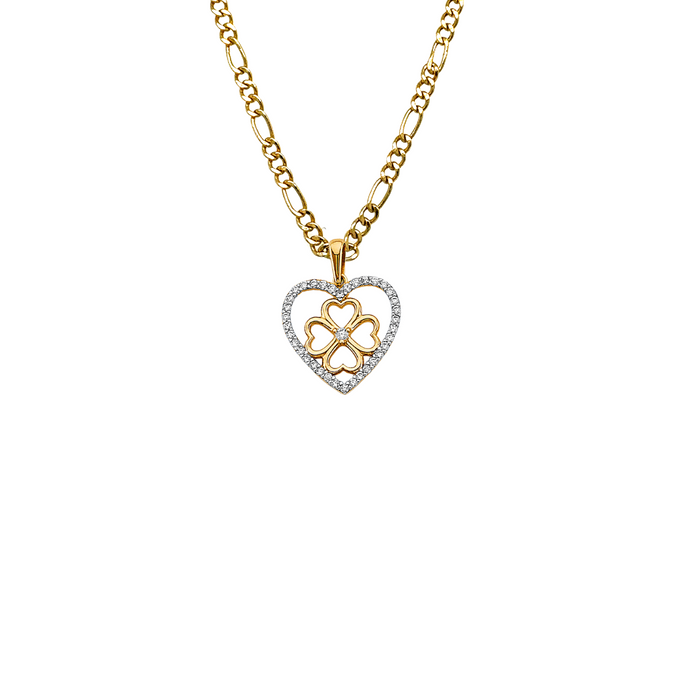 14k Gold Heart Necklace - Heart Flower Gemstone Gold Heart Pendant - Solid Chain - LE2917