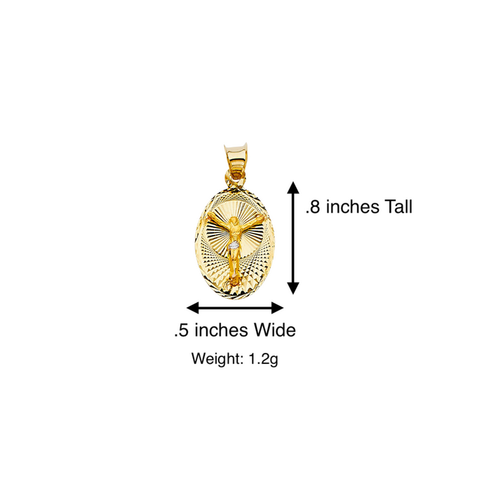 14k Gold Jesus Necklace - Two Tone Diamond Cut Oval Jesus Gold Pendant - Solid Chain - LE0332