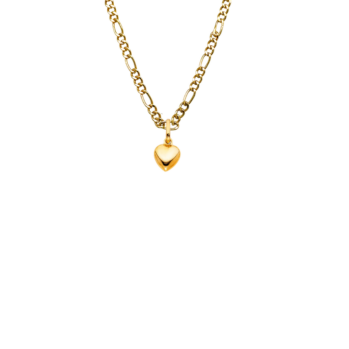 14k Gold Heart Necklace - High Polish Dainty Heart Gold Pendant - Solid Chain - LE0446