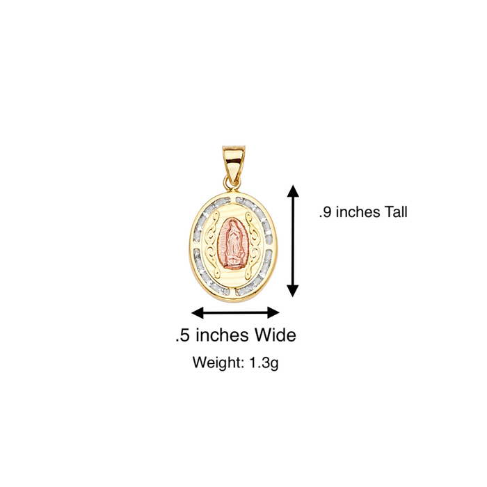 14k Gold Virgin Mary Necklace - Gemstone Oval Virgin Mary Gold Pendant - Solid Chain - LE2319