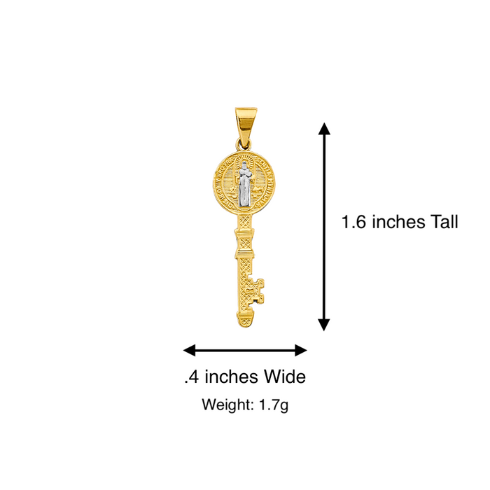 14k Gold Medalla San Benito - Two Tone Key San Benito Gold Pendant - Solid Chain - LE2877