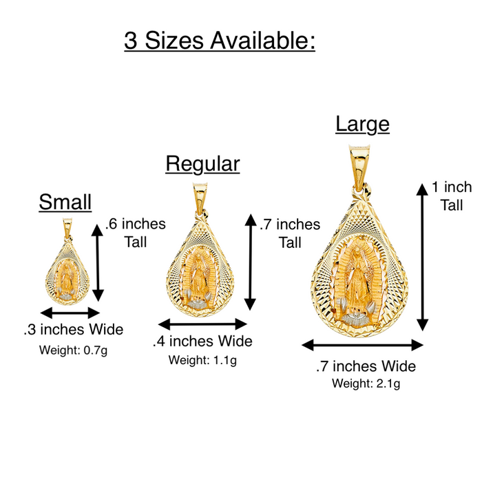 14k Gold Virgin Mary Necklace - Diamond Cut Teardrop Virgin Mary Gold Pendant - Solid Chain - LE0347