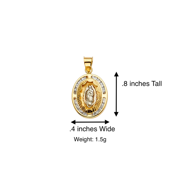 14k Gold Virgin Mary Necklace - Oval Gemstone Virgin Mary Gold Pendant - Solid Chain - LE2307