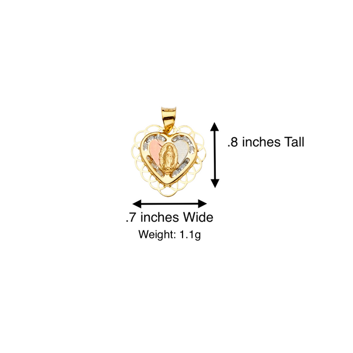 14k Gold Virgin Mary Necklace - Two Tone Heart Gemstone Virgin Mary Gold Pendant - Solid Chain - LE2296
