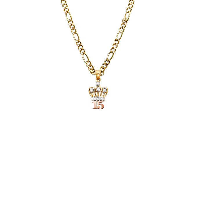 14k Quince Gold Necklace - Gemstone Crown 15 Gold Pendant - Solid Chain - LE1885