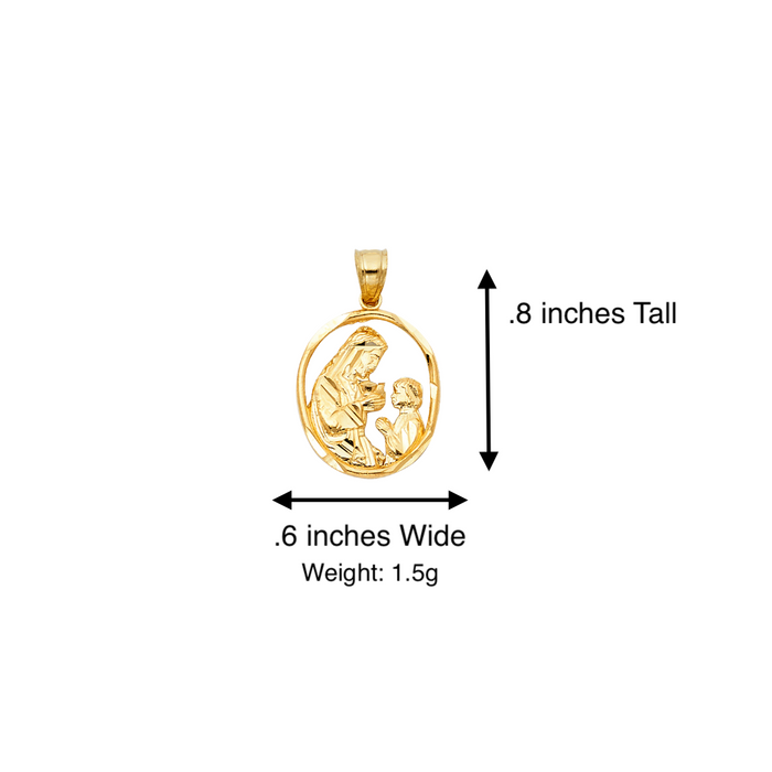 14k Gold First Communion Necklace - Diamond Cut Oval Gold Pendant - Solid Chain - LE1459