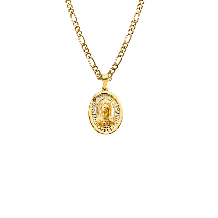 14k Gold Virgin Mary Necklace - Diamond Cut Virgin Mary Gold Pendant - Solid Chain - LE3065