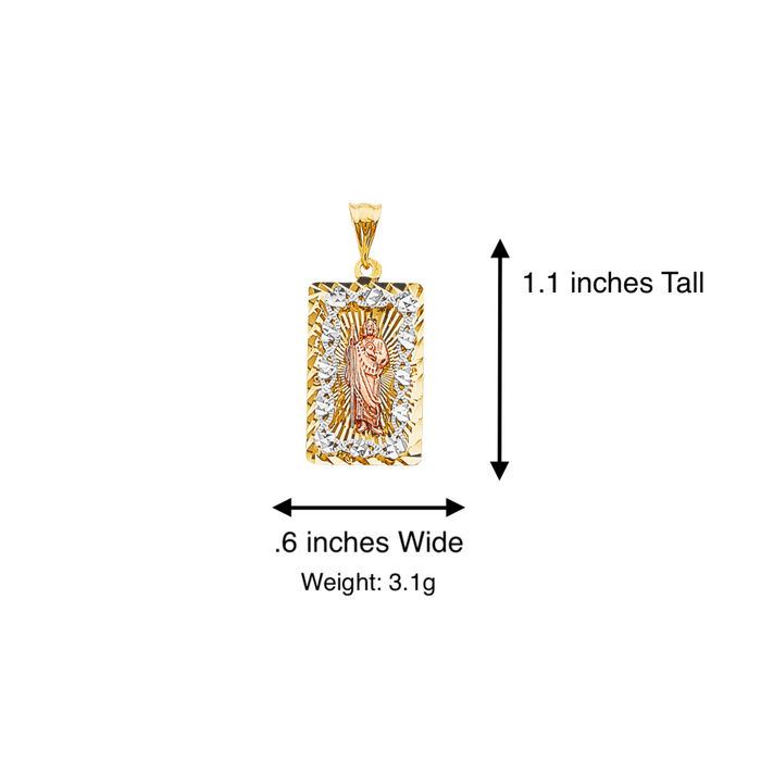 14k Gold San Judas Chain - Tri Tone Diamond Cut San Judas Pendant - Solid Chain - LE3210