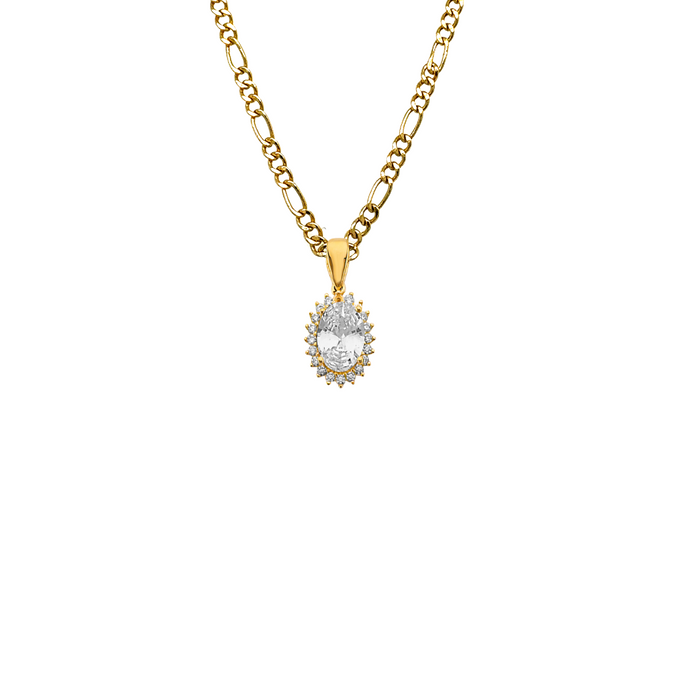 14k Gold Birthstone Necklace - April Oval Gemstone Gold Pendant - Solid Chain - LE303704