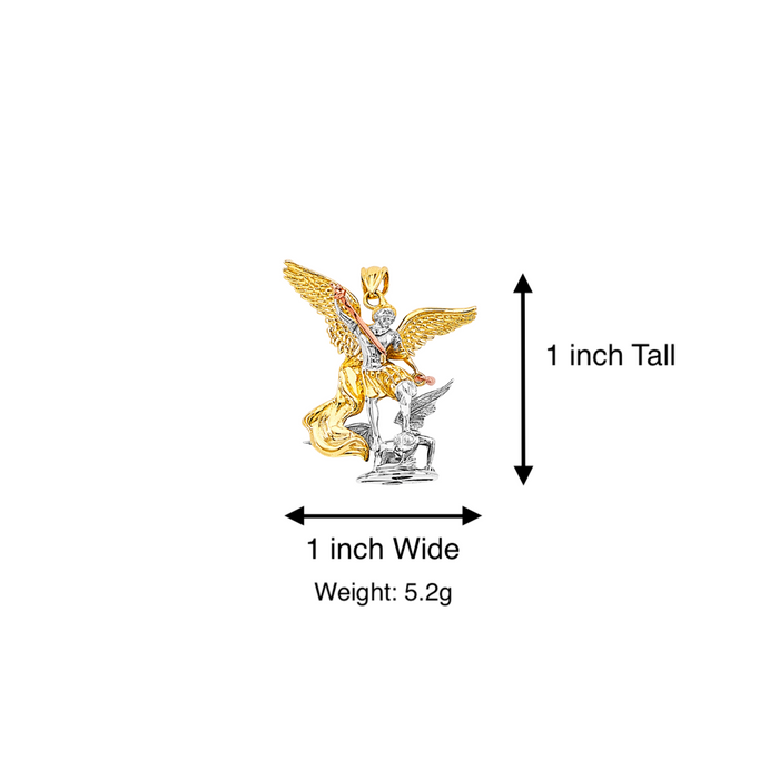14k Gold Saint Michael Pendant - Tri Tone3D Full Body Archangel Gold Pendant - Solid Chain - LE3172