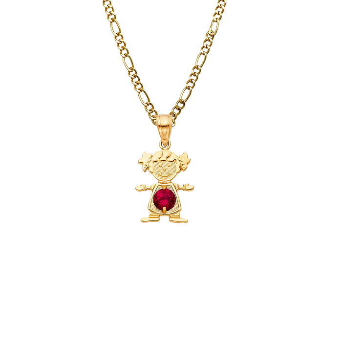 14k Gold Birthstone Necklace - July Girl Daughter Niña Gemstone Gold Pendant - Solid Chain - LE066007