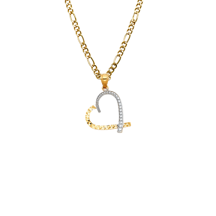 14k Gold Heart Necklace - Two Tone Gold Heart Pendant - Solid Chain - LE0435