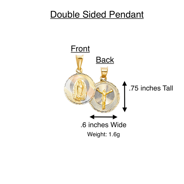 14k Gold Virgin Mary Necklace - Tri Tone Double Sided Virgin Mary Jesus Gold Pendant - Solid Chain - LE0313