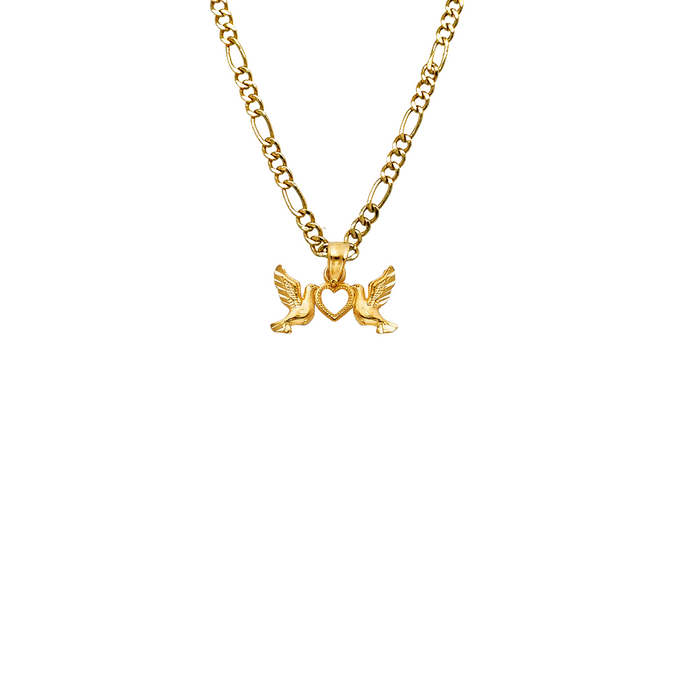 14k Gold Heart Necklace - Doves Gold Heart Pendant - Solid Chain - LE1497