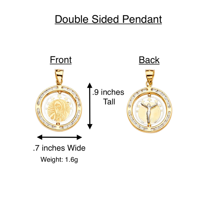 14k Gold Baptism Necklace - Two Tone Double Sided Gemstone Baptism Gold Pendant - Solid Chain - LE2323