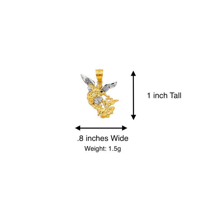 14k Gold Saint Michael Pendant - Two Tone Archangel Gold Pendant - Solid Chain - LE2776